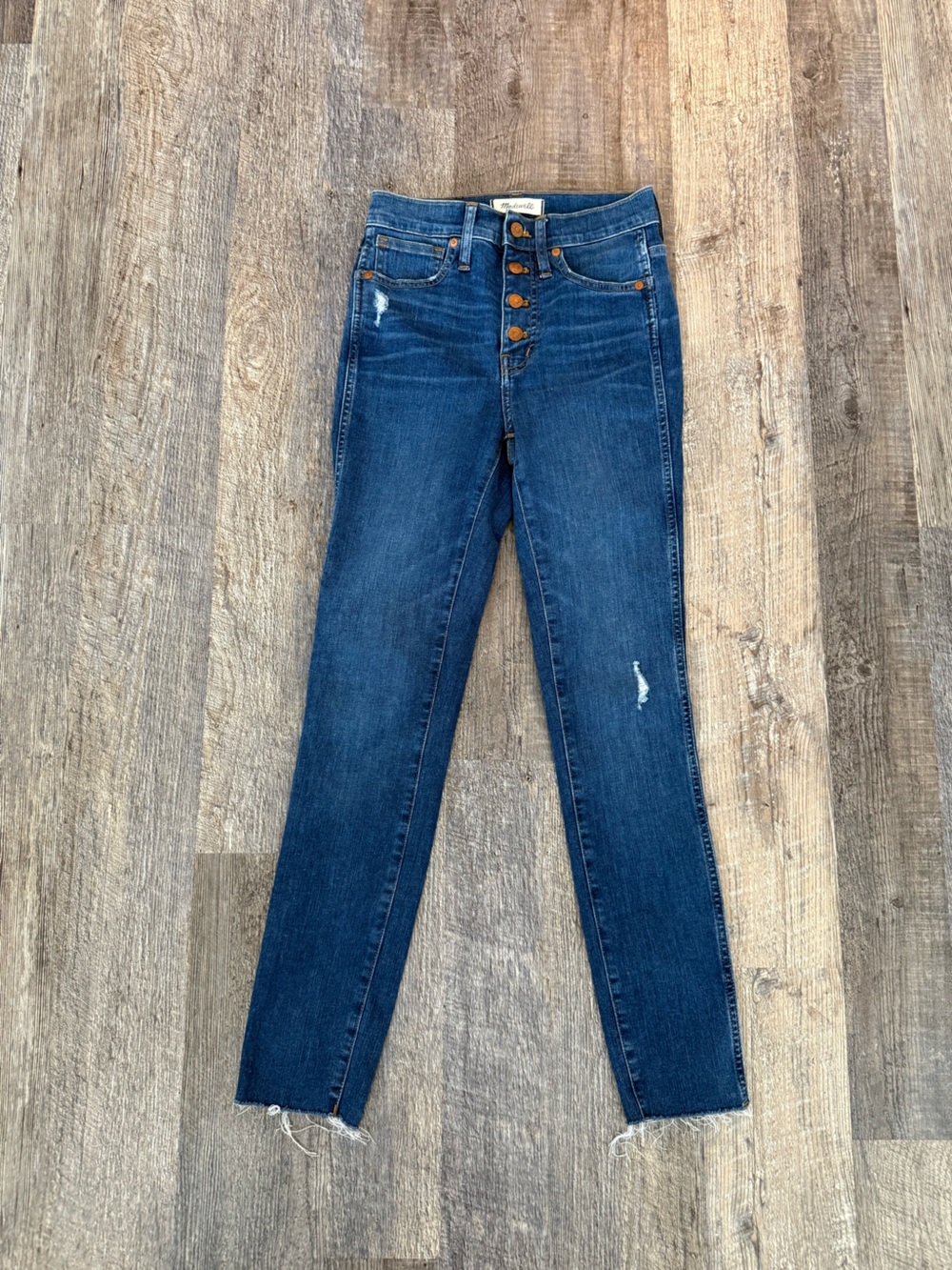 Madewell 10" High Rise Skinny Jeans 24 Button Fly Raw Hem Blue